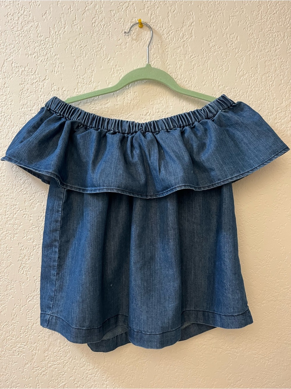 Denim Off-Shoulder Ruffle Skirt - Blue